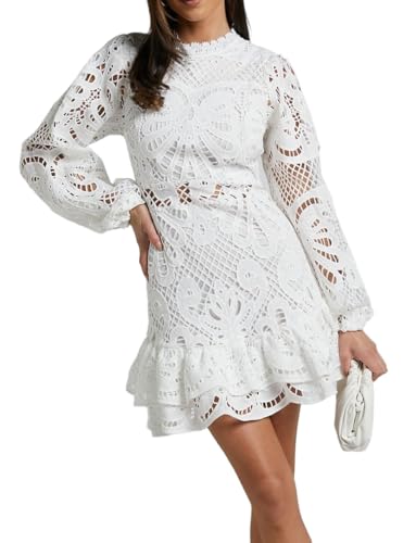 Women's Spring Long Sleeve Embroidery Mini Dress...