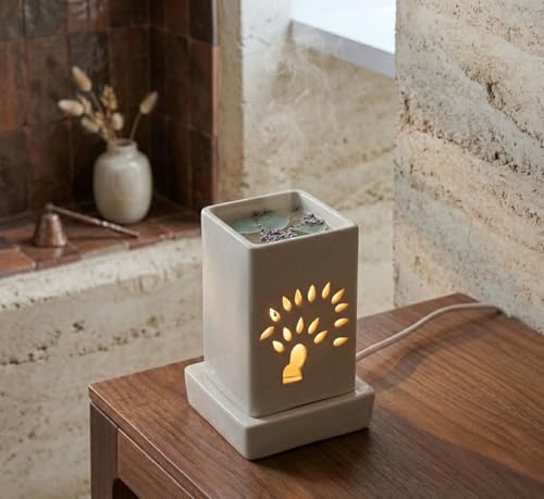 Image of Mkd2 Rise Ceramic Electric Aroma Diffuser Oil Burner Lamp I Oil Diffuser Electric for Home Fragrance at Home, Office, Hotel - Square (7 inch, Ivory White)