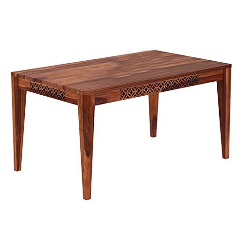 Image of Solid Sheesham Wood 6 Seater Dining Table with 4 Chairs and 1 Bench for Living Room Home Office Dining Room Wooden Furniture Dinner Table Set (Honey Finish)