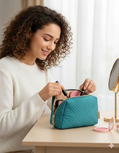 Image of BAGSMART Small Makeup Bag, Travel Cosmetic Bag Make Up Pouch Small Travel Zipper Pouch,Water-resistant Toiletry Bag,Makeup Organizer Bag for Women, Blue