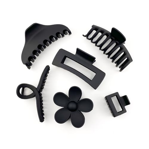 Yovell Hair Claw Clips 6Pcs Large Hair Clips for Thick Thin Curly Hair Non-slip Strong Hold Jaw Clips Hair Accessories for Women Girls (Black)