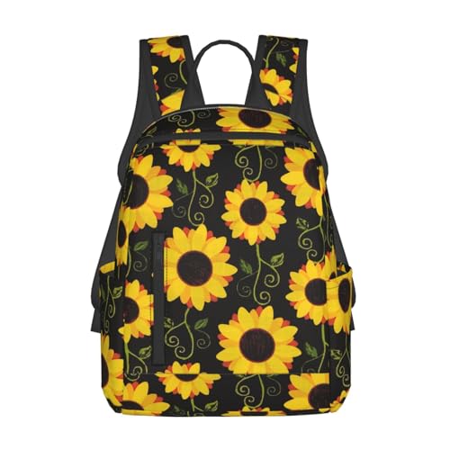 Sac à dos tournesol noir léger imprimé floral grand compartiment casual