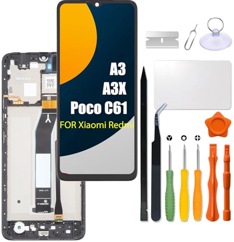Replacement for Xiaomi Redmi A3 | A3X | Poco C61 LCD Screen with Frame 23129RN51X, 23129RN51H, 24048RN6CG, 24048RN6CI, 2312BPC51H, 2312BPC51X Touch Digitizer Assembly Display with Repair kit