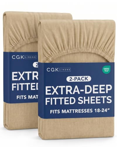 Image of CGK Linens 2 Pack Extra Deep King Fitted Sheets - Heathered Tan