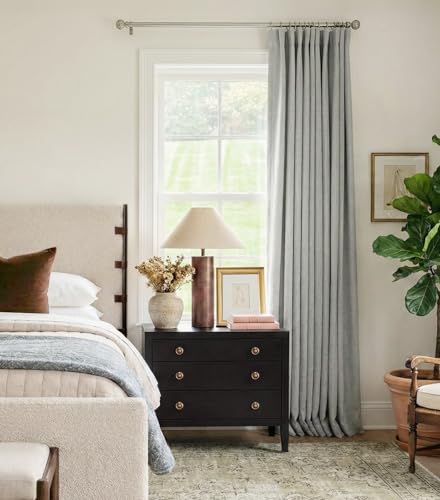Image of INOVADAY 100% Blackout Curtains for Bedroom, Grey Black Out Curtains 84 Inch Long, Clip Rings Linen Blackout Drapes, Thermal Insulated Room Darkening for Living Room, 2 Panels - W50xL84