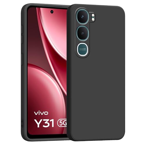 Image of amazon basics Back Cover for Vivo Y31 5G | Ultra Slim Soft Rubberised Case | Matte Silicone Flexible Mobile Case | Camera Protection - Black