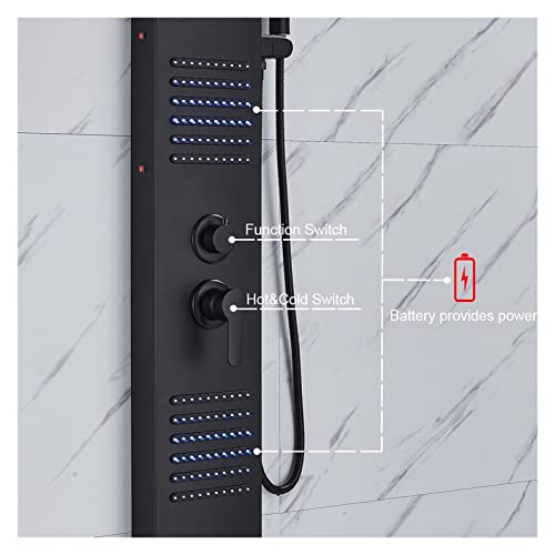 Panel de ducha, panel de ducha LED negro mate con cascada, grifo de lluvia, columna de ducha SPA con jets de masaje y mezclador de doble mando (6002 Negro 1) miniatura 2