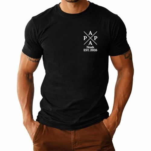 Personalisiertes Papa mit Namen und Geburtsjahren der Kinder Vatertagsgeschenk Vater Herren T-Shirt Schwarz L