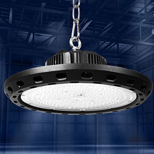 EMITTO Shed LED Lights UFO High Bay Workshop Factory Lamp Industrial Warehouse Daylight LED High Bay Light Commercial Lighting Fixture for Warehouse Workshop Garage Factory Lowbay Area(200W)