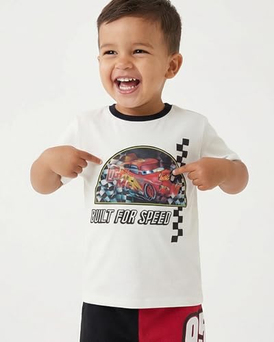 Image of Disney Pixar Cars Lenticular Lightning McQueen Toddler Outfit for Boys, 2 Piece T-Shirt & Fleece Shorts Set