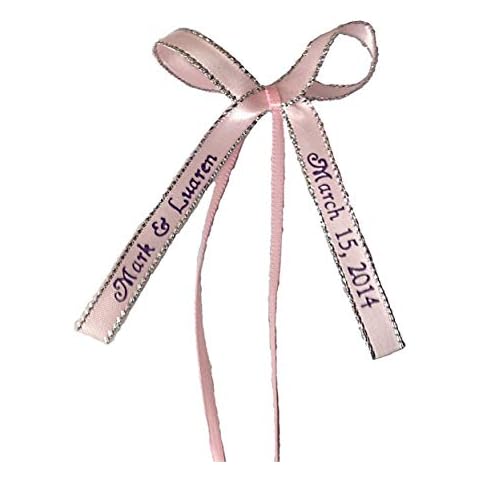 Party Favors Plus Brand Personalized Ribbon 3/8" Satin Silver Edge 50 Made Bows for Weddings Baby Showers etc Favor Cover
