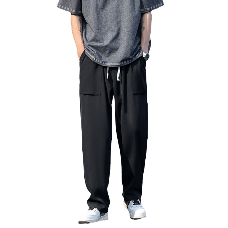 CJQJPNZ Summer Thin Breathable Ice Silk Streetwear Hip Hop Loose Straight Pants for Men - Japanese Trousers