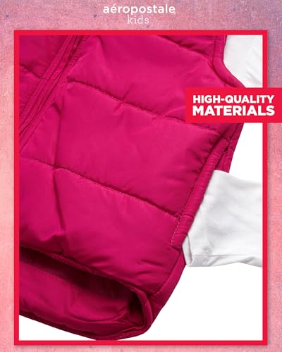 AEROPOSTALE Girls Pants Set - 3 Piece Zip Up Puffer Vest, Crew Neck Long Sleeve T Shirt and Fleece Joggers for Girls (4-12)4