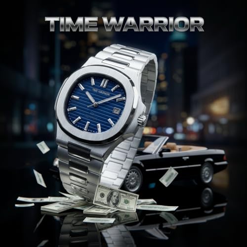 Men’s Automatic Water Resistant Watch, Luminous Luxury Stainless Steel Blue Dial Patek Style Mens Watch