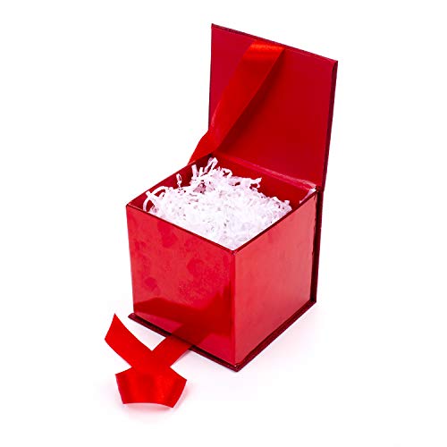 Hallmark Small Gift Box with Bow and Shredded Paper Fill (Red Signature 4 inch Gift Box with Glitter) for Birthdays, Graduations, Anniversaries, Christmas, Valentine's Day, All Occasion