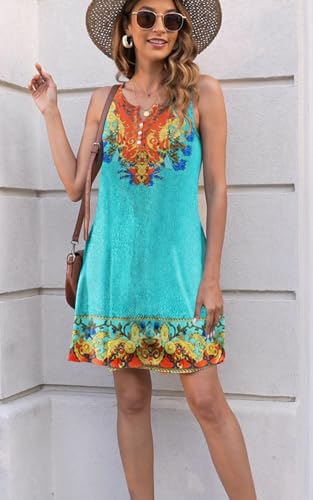 Image of Disamer Beach Dresses for Women 2024 Vacation Summer Dress Casual Floral Print Beach Sundresses Button Down V Neck Sleeveless Tshirt Dress, X-Large, Flower10