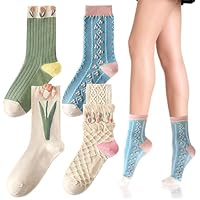 FUIPVGI 4 Pares Calcetines de Flores Vintage para Mujeres,