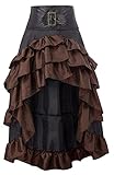 Adjustable Ruffle High Low Gothic Skirt Plus Size Long Vintage Steampunk Corset Skirt Long Dress for Women Brown, 3XL