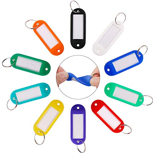 50 Pack Key Tags, Plastic ID Labels Tags with Split Ring Label Window, Assorted Colors