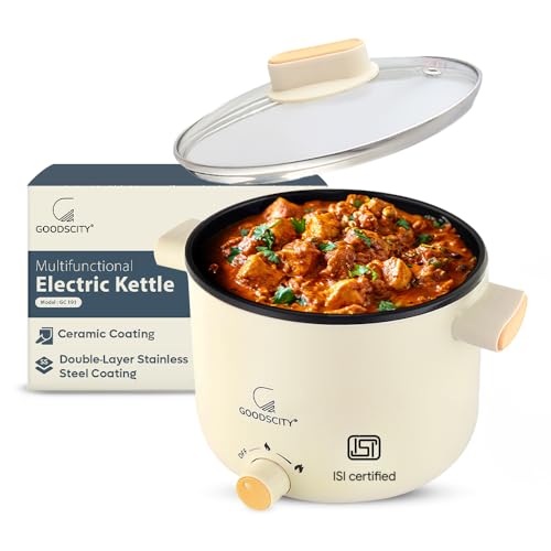 Goodscity Multipurpose Electric Kettle with Ceramic Coating 1.2L|Boil, Steam, Fry, Saute|Multi Cooker kettle for Water,Milk,Egg, Tea,Soup,Coffee, Babyfood| Hostel,Travelling|600W|1Year Waranty|GC-0191