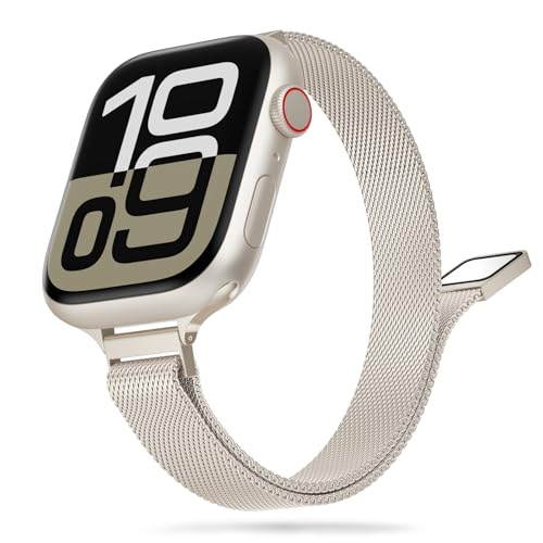 Tuocal Correa compatible con Apple Watch 38-49 mm, fina, malla milanesa, metal,...