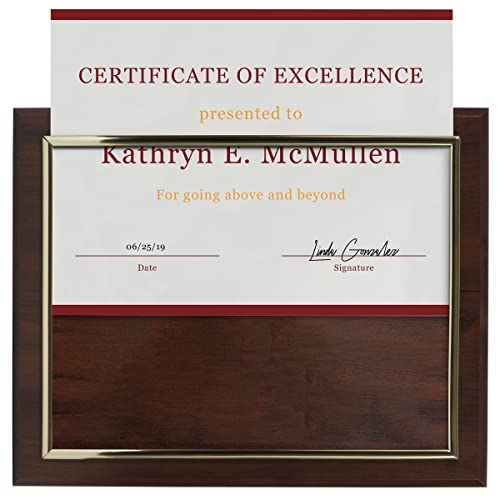 10.5 x 13" Certificate Display Plaque - Offered in Coated Cherry Wood with an 8.5 x 11" Gold Frame - Slide in Your Diploma, Award Certificate, Award of Achievement, Class Photo, and More - Thumbnail 5
