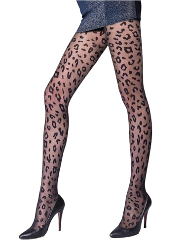 WDIRARA Women's Leopard Print Tights Sheer Mesh Thigh High Pantyhose Stockings
