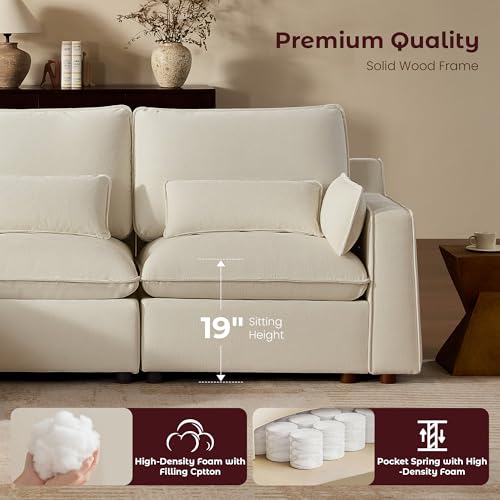 Image of WorthFurni Modern Modular Sectional Sofa,137 inch V Shape Sectional Cloud Couch with Storage Ottoman,Comfty 8 Seat Sofa for Living Room,Beige Chenille