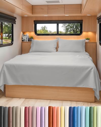 RV Short Queen Sheet Set 60 X 75 - 4 Piece RV Short Queen Bed Sheets - Soft, Breathable & Cooling - Designed for Bunks, Trailers & Camper - Fits 8” to 12' Mattress - Hotel Luxury Bedding - French Grey