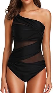 Pandolah Women's Plus Size Sexy Single Shoulder Mesh Swimsuit One Piece
