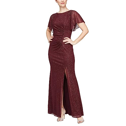 Image of S.L. Fashions Women's Glitter Mesh Stretch Dress W /Shoulder Embellishment Formal Long Gown, (Petite and Regular Sizes)