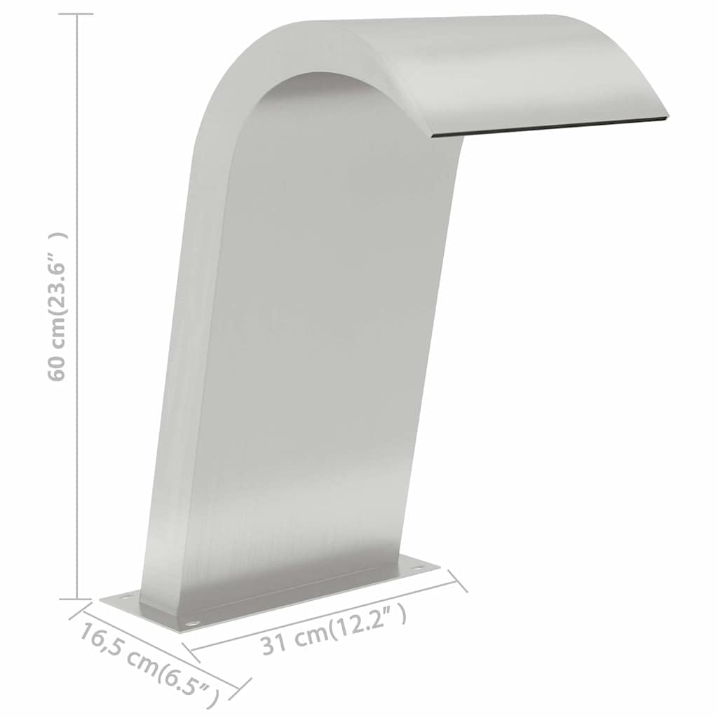 Cascade de piscine - 50 x 30 x 60 cm - En acier inoxydable 304 - Pour piscine, jardin, étang, jeu d'eau avec kit de raccordement, argenté