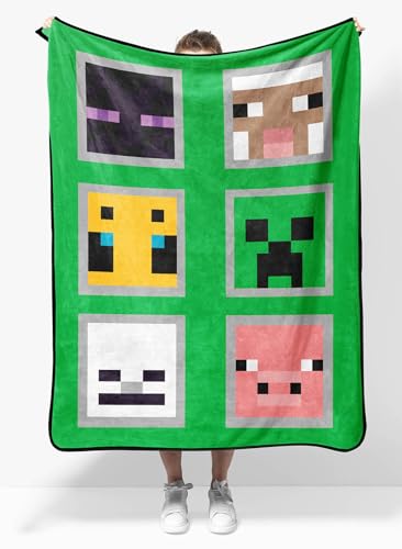 sunny side up minecraft plush travel throw blanket - measures 40 x 50 inches - super soft & cozy travel accessories features creeper & enderman