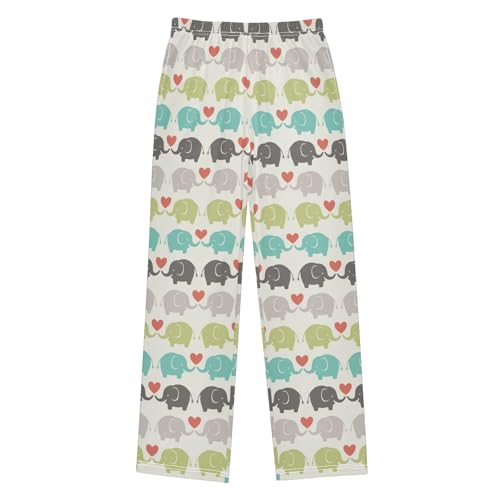 Colorful Elephant Love Heart Boys Long Pants Soft Trousers Elastic Waist Kids Lounge Bottoms with Pockets S-XL