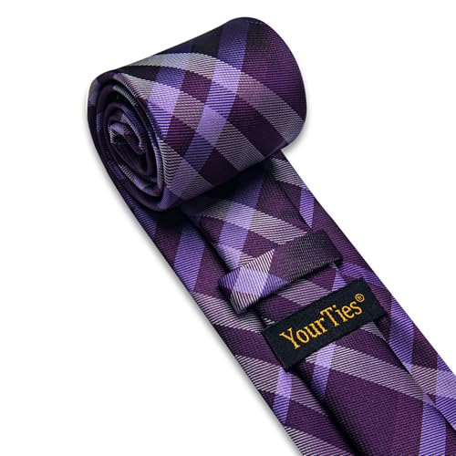 Image of YourTies Striped Plaid Ties for Men Silk Formal Necktie Set | 3.15 inch(8cm) Woven Jacquard Mens Ties with Necktie Pocket Square Cufflink Tie Clip Lapel Pin for Wedding Business Party