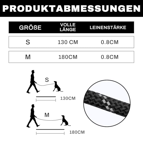 Arblina Retrieverleine mit Zugstopp, Retrieverleine für Kleine/Mittlere/Große Hunde mit Doppelten Griffen, Training Hundeleine mit Hi-vis Licht-Reflektierendem Design, Slip Lead for Dog, Schwarz, 1.3m