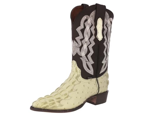 Texas Legacy Mens Off White Western Wear Cowboy Boots Crocodile & Ostrich Print J Toe