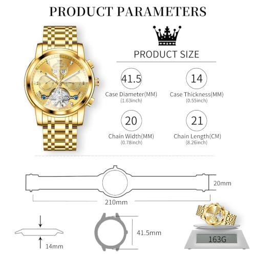 Image of OLEVS Men's Automatic Watch Batteryless Waterproof Mechanical Self Winding Stainless Steel Dress Luxuxry Wrist Watch with Tourbillon, Day-Day-Year & Chronograph Gift for Him Relojes de Hombres