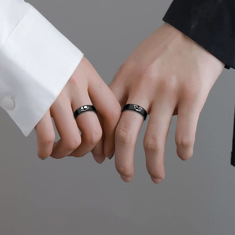 Nightmare Jack and Sally Skull Couple Matching Rings Fashion Engagement Wedding Statement Bands Stainless Steel Ring Anniversary Valentine's Day Lover Promise Gifts Boyfriend Girlfriend Christmas Birthday4