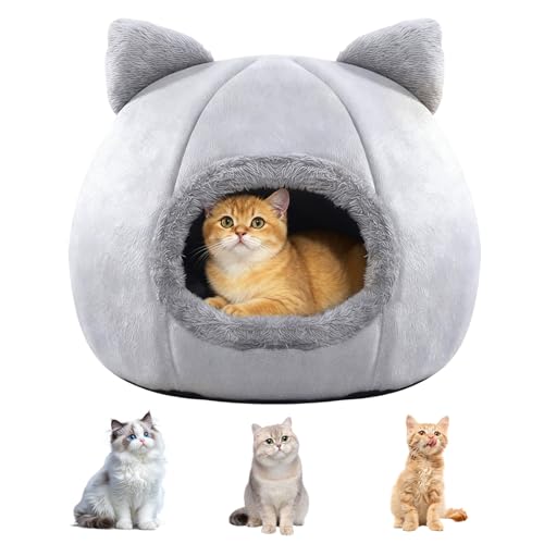 Katzenhöhle Katzenbett, 33 * 33CM Waschbare Katzenhaus Halbgeschlossen Katzenzelt Kuschelhöhle Faltbar Warme Katzenhöhle katzenhäuschen Betten zum Schlafen für Katzen und kleine Hunde Schlafen