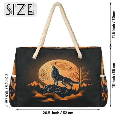 Starry Sky Wolf Mountain Women's Large Beach Bag Waterproof and Sand-proof Canvas Tote Lightweight Shoulder Bag Suitable for Pool Beach Travel Holiday Gym Yoga Care2