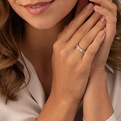 PEORA Peridot 4mm Milgrain Half-Eternity Anniversary Wedding Ring Band for Women 925 Sterling Silver, Natural Gemstone, 0.75 Carat total Round Shape, Size 8, August Birthstone Ring, w/Jewelry Box - Thumbnail 2