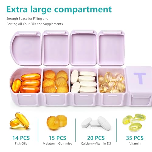 Image of Extra Large Weekly Pill Box Organizer 7 Day, MOLN HYMY 1 Week Jumbo Pill Dispenser Case One Time a Day, Daily Med Container to Hold Vitamin and Supplement (Purple)