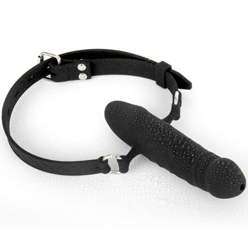 Image of BDSM Penis Mouth Gag, Strap On Double Sided Dildo Gag (Black) | BDSM Sex Gag, Bondage Restraints, Adult Sex Toy