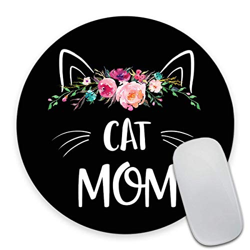 Smooffly Cat Mom Floral Design Round Gaming Mouse Pad Size 7.9 X 7.9 X 0.12 Inch #TOP11