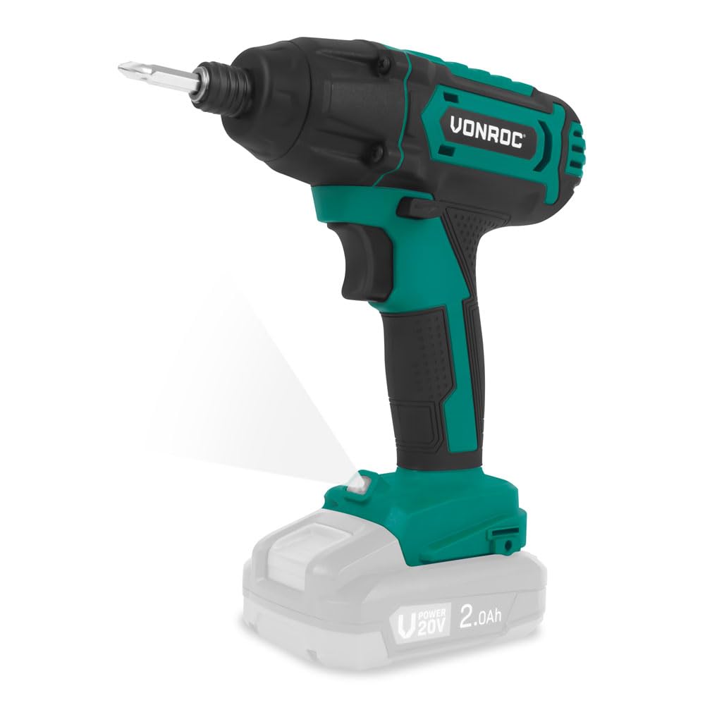 VONROC Avvitatore a Impulsi 20V ID504DC – 180Nm, 2500 RPM, LED, Attacco 1/4", per Viti e Bulloni Lunghi – Solo Corpo – Compatibile con Batteria VPower 20V – Inclusi Accessori