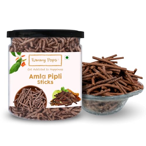Image of Tummy Pops Pipli Long Pepper Churan Sticks - 250Gm Jar Handmade & Sun-Dried Chatpata Churan For Digestion Mouth Fresheners [Hygienically Prepared & Packed],Amla