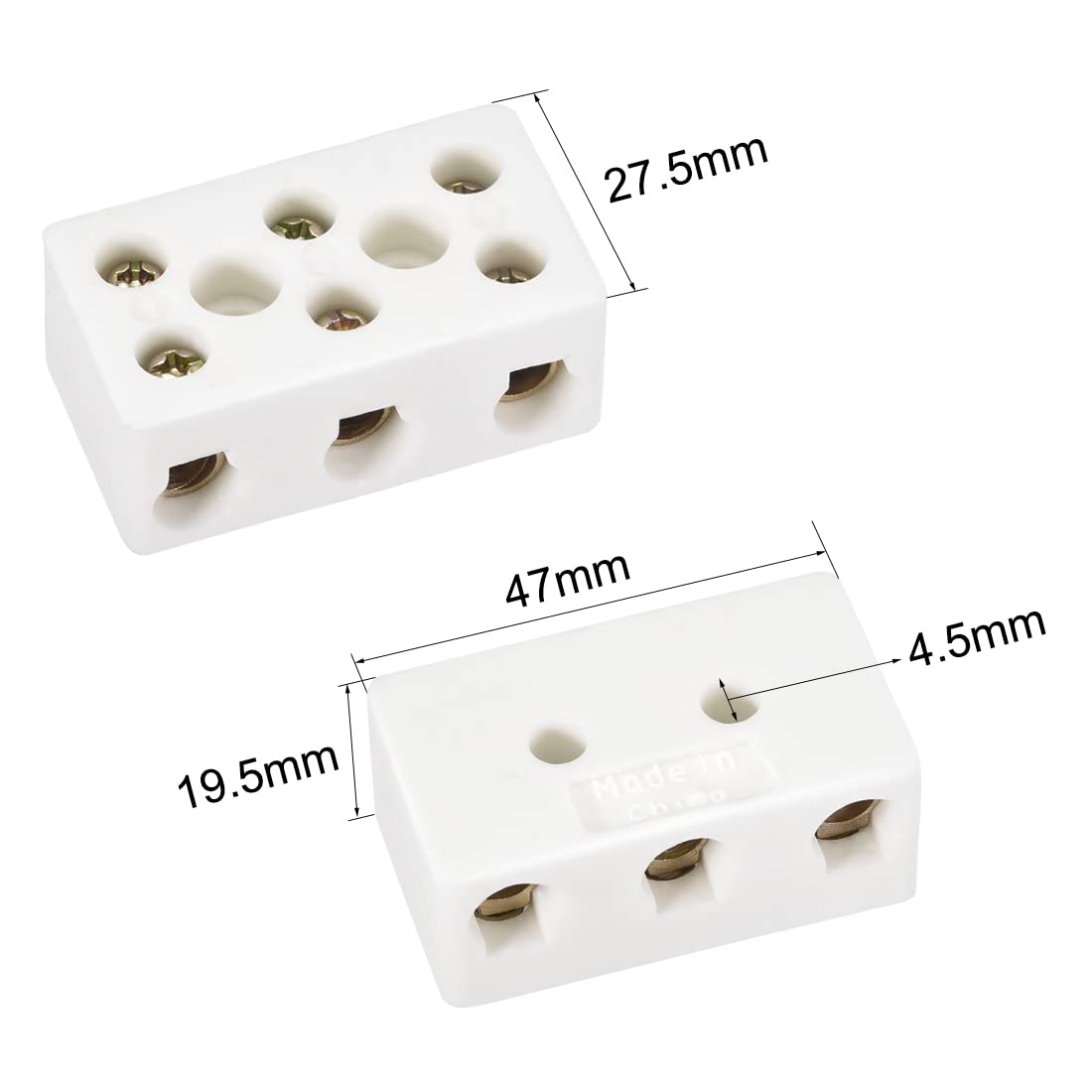sourcing map Bloques de Terminales de Cerámica de 3 Vías, Conectores Cerámicos de Porcelana de Alta Temperatura para Cable Eléctrico