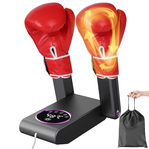 Rubierine Boxing Glove Dryer with Smart Display& Storage Bag Portable Glove Dryer& Moisture Remover Constant Temperature Punching Gloves Dryer with Adjustable Heat& Timer for Home Gym(Black)