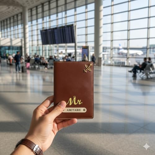 Image of Customized Passport Cover Combo - Vegan Leather Travel Wallets with Name & Charm | Personalized Gift for Couples, Anniversary & Travel Lovers P08 (Set of 2)